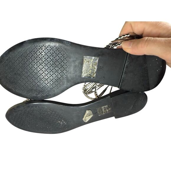 Tory Burch Annabelle Black White Twist Strap Sandals Size 7.5 Zip Back Flat - Picture 8 of 8